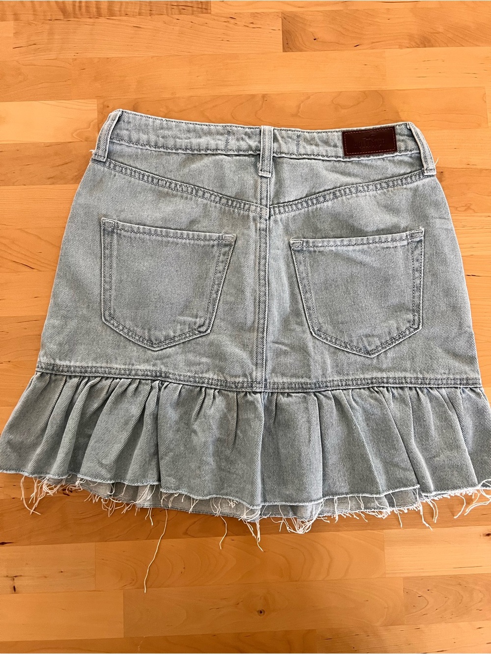 Hollister Washed Light Blue Denim Ruffle-Hem Mini Skirt